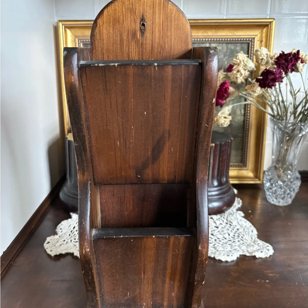Vintage Handmade Wooden Wall Mail Organizer
